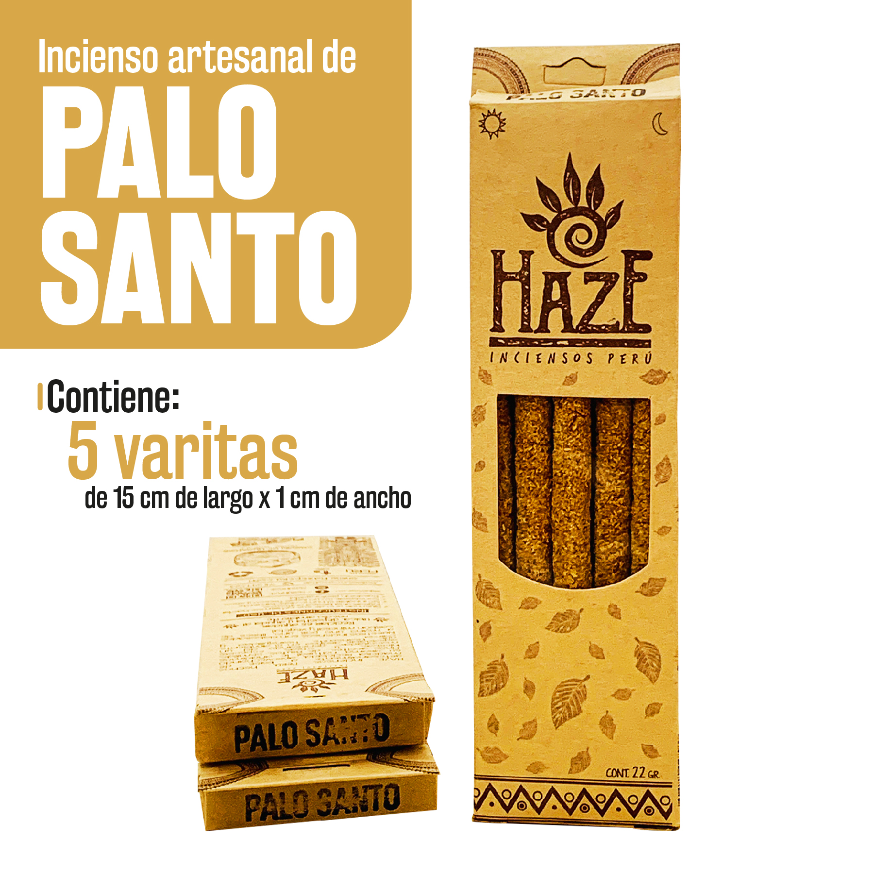 INCIENSO ARTESANAL DE PALO SANTO (5 varas gruesas de 15 cm de largo) -  Huayranga